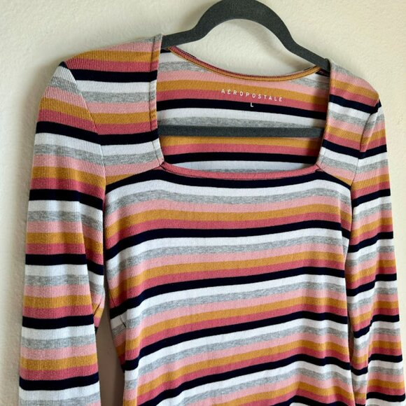 Aeropostale Ribbed Striped Long Sleeve Top | Size Large | Soft & Stretchy - Picture 3 of 4